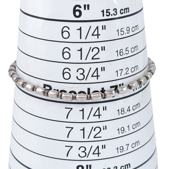 Barrel Ball Beaded Bracelet | Polished Links | Vintage Sterling Silver 925 7.25" - Picture 5 of 6